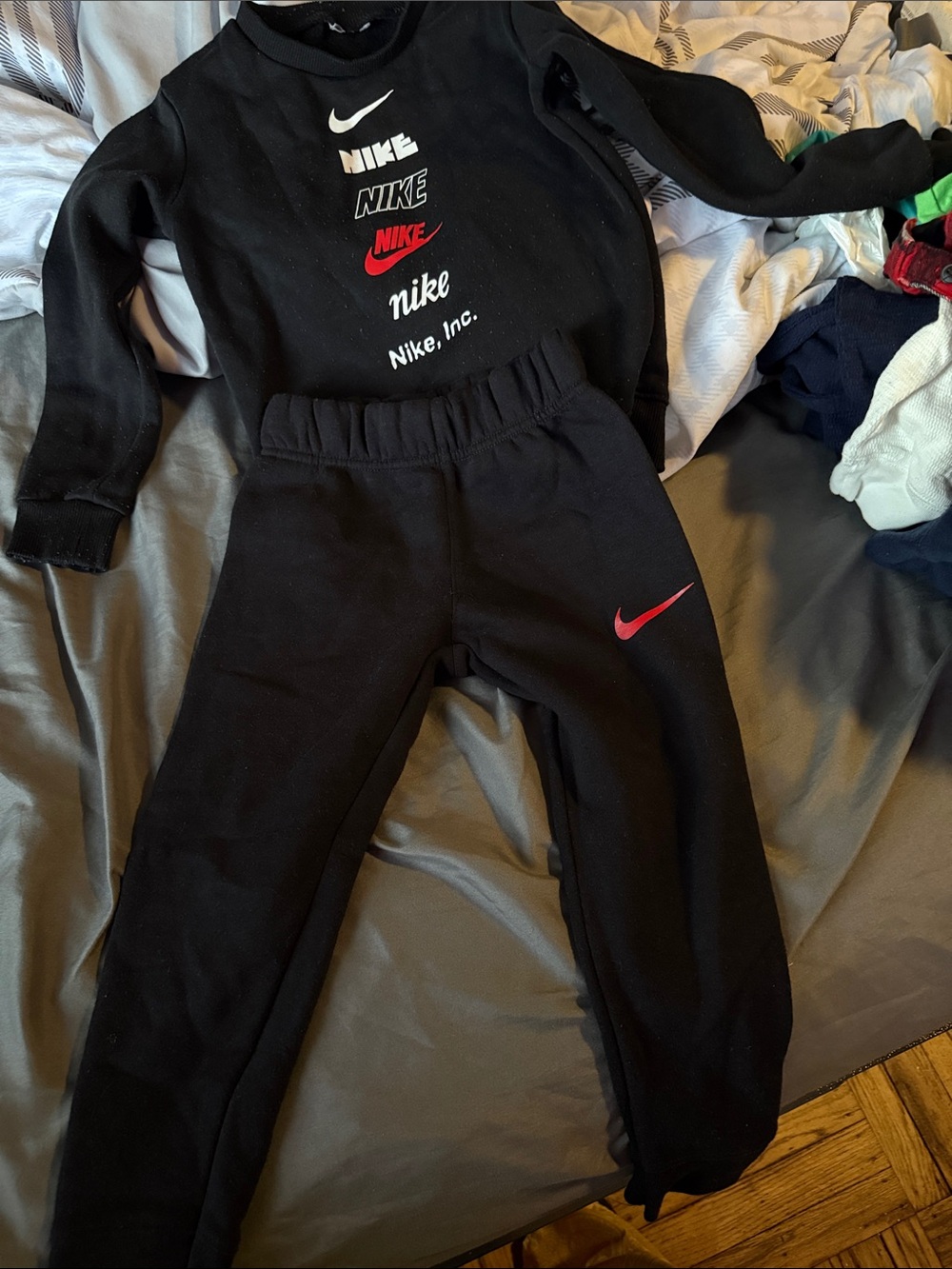 Nike Black Sweatpants with Red Swoosh - Kids